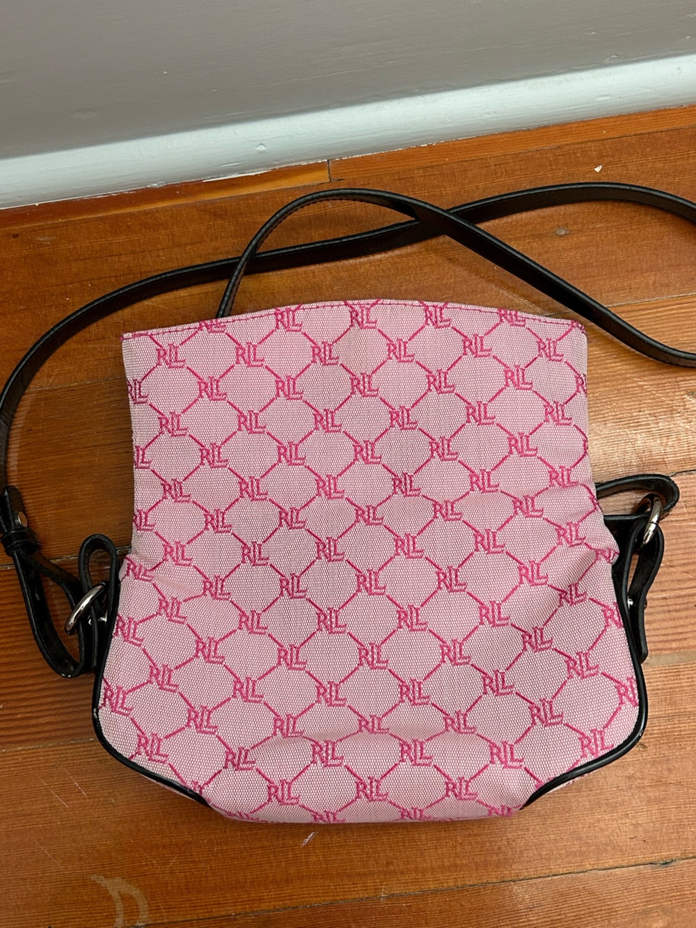 Lauren Ralph Lauren Pink Monogram Crossbody Bag Y2K Logo Canvas - Picture 3 of 5